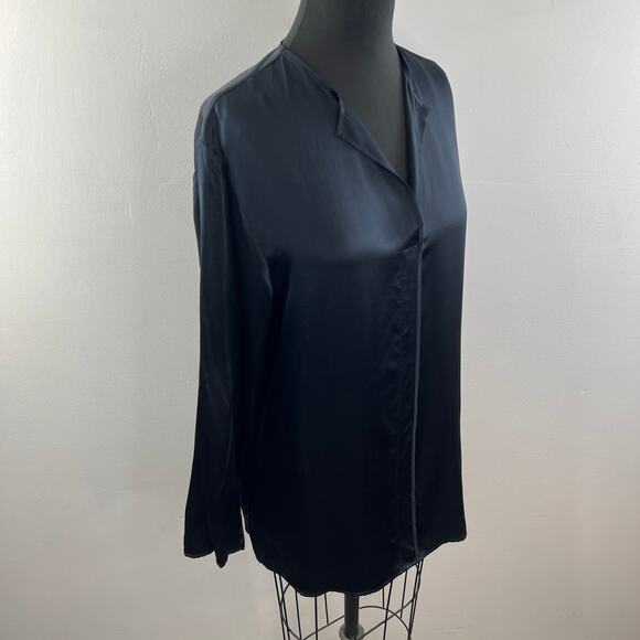 VINTAGE Elie Tahari Black Top Silk Split-Neck Bell Sleeve Pullover Size Large L - Picture 6 of 10
